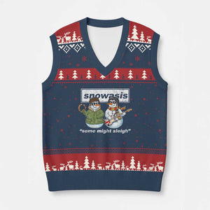 Snowasis Some Might Sleigh Xmas V-Neck Knit Sweater Vest Funny Music Lovers Snowman Singers Band TS10 Navy Red Print Your Wear