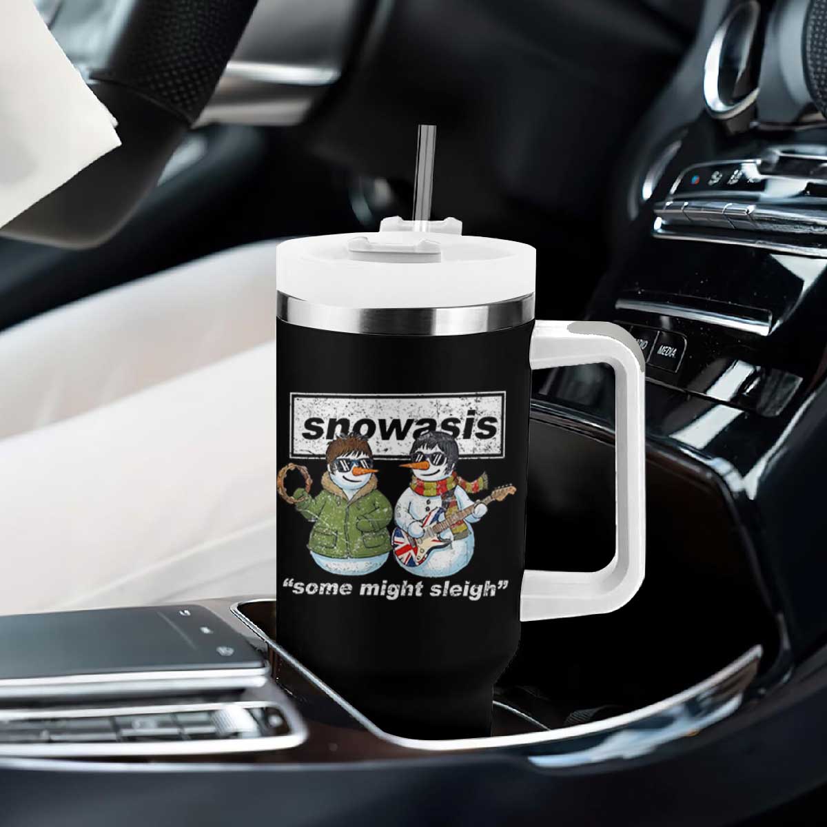 Snowasis Some Might Sleigh Christmas Tumbler With Handle Funny Music Lovers Snowman Singers Band TS10 Print Your Wear