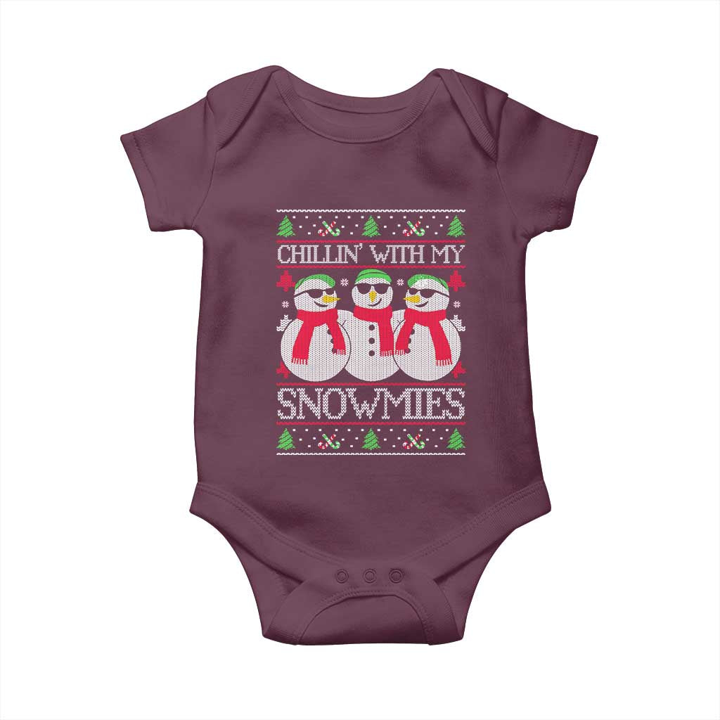 Chillin With My Snowmies Baby Onesie Funny Snowman Christmas Kids Boys Ugly Xmas TS10 Maroon Print Your Wear
