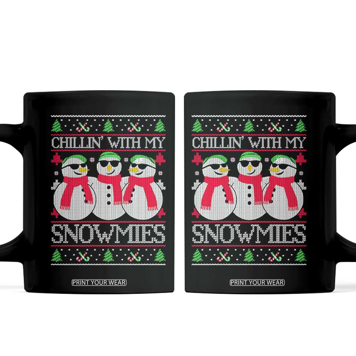 Chillin With My Snowmies Coffee Mug Funny Snowman Christmas Kids Boys Ugly Xmas TS10 Black Print Your Wear