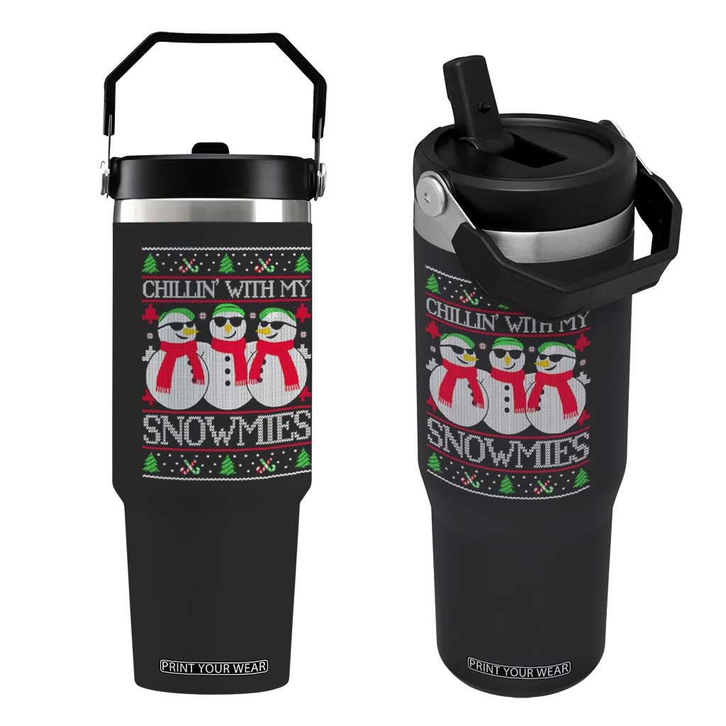 Chillin With My Snowmies Flip Straw Tumbler Funny Snowman Christmas Kids Boys Ugly Xmas TS10 One Size: 30 oz Black Print Your Wear