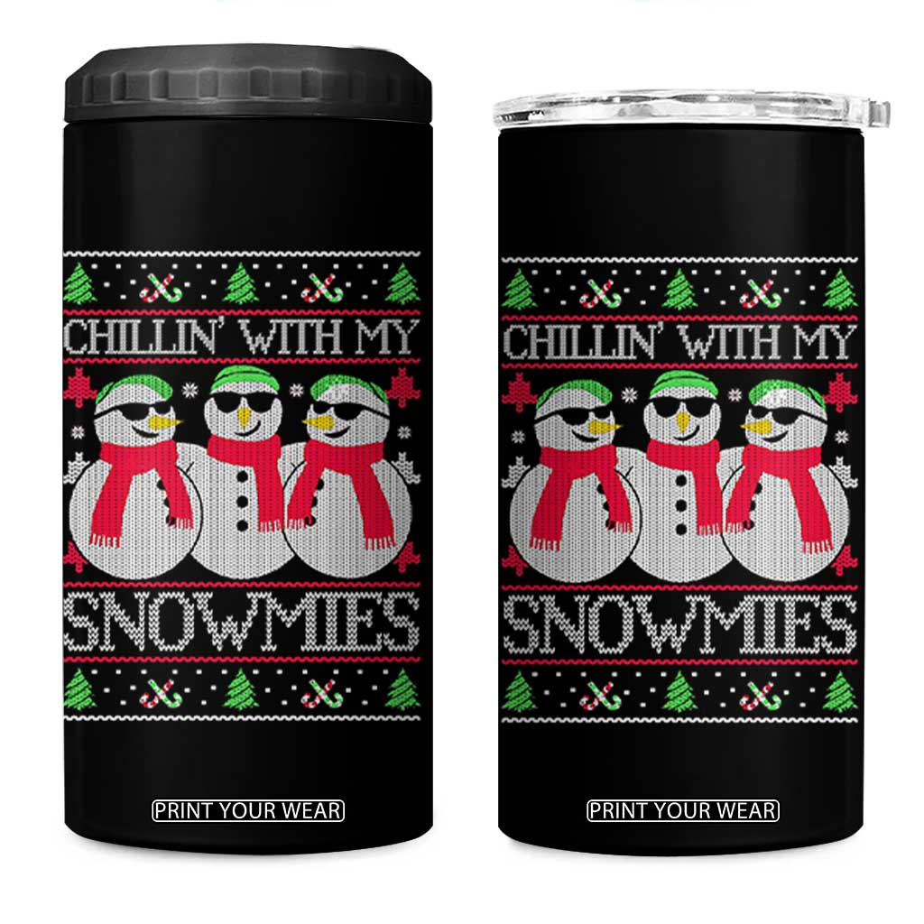 Chillin With My Snowmies 4 in 1 Can Cooler Tumbler Funny Snowman Christmas Kids Boys Ugly Xmas TS10 One Size: 16 oz Black Print Your Wear