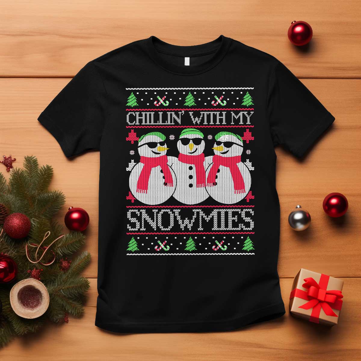 Chillin With My Snowmies T Shirt Funny Snowman Christmas Kids Boys Ugly Xmas TS10 Black Print Your Wear
