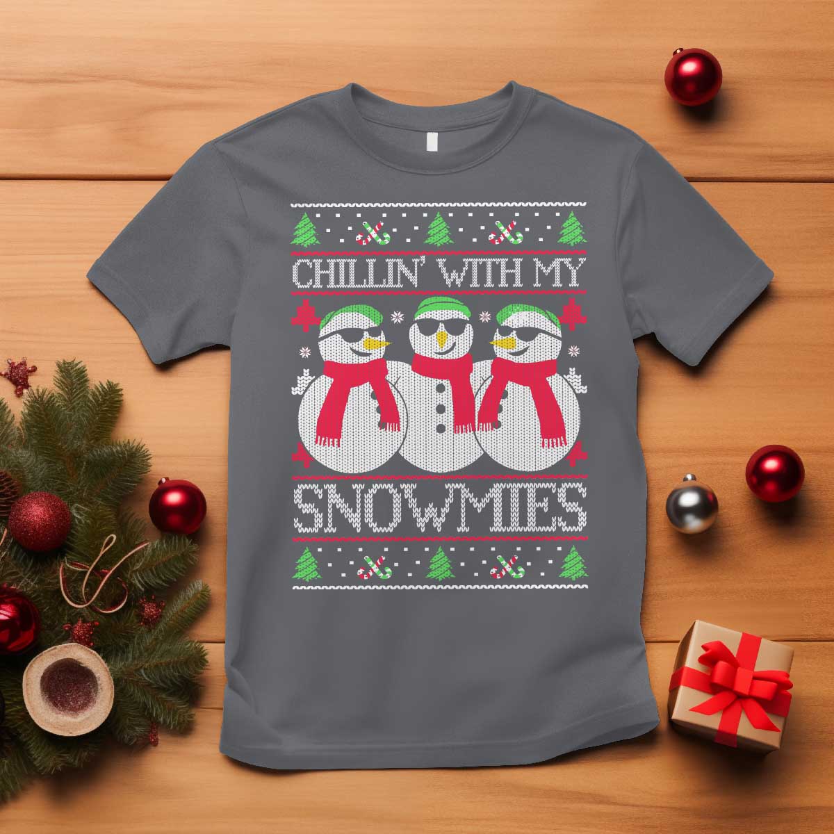 Chillin With My Snowmies T Shirt Funny Snowman Christmas Kids Boys Ugly Xmas TS10 Charcoal Print Your Wear