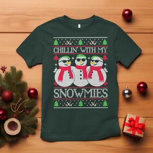 Chillin With My Snowmies T Shirt Funny Snowman Christmas Kids Boys Ugly Xmas TS10 Dark Forest Green Print Your Wear