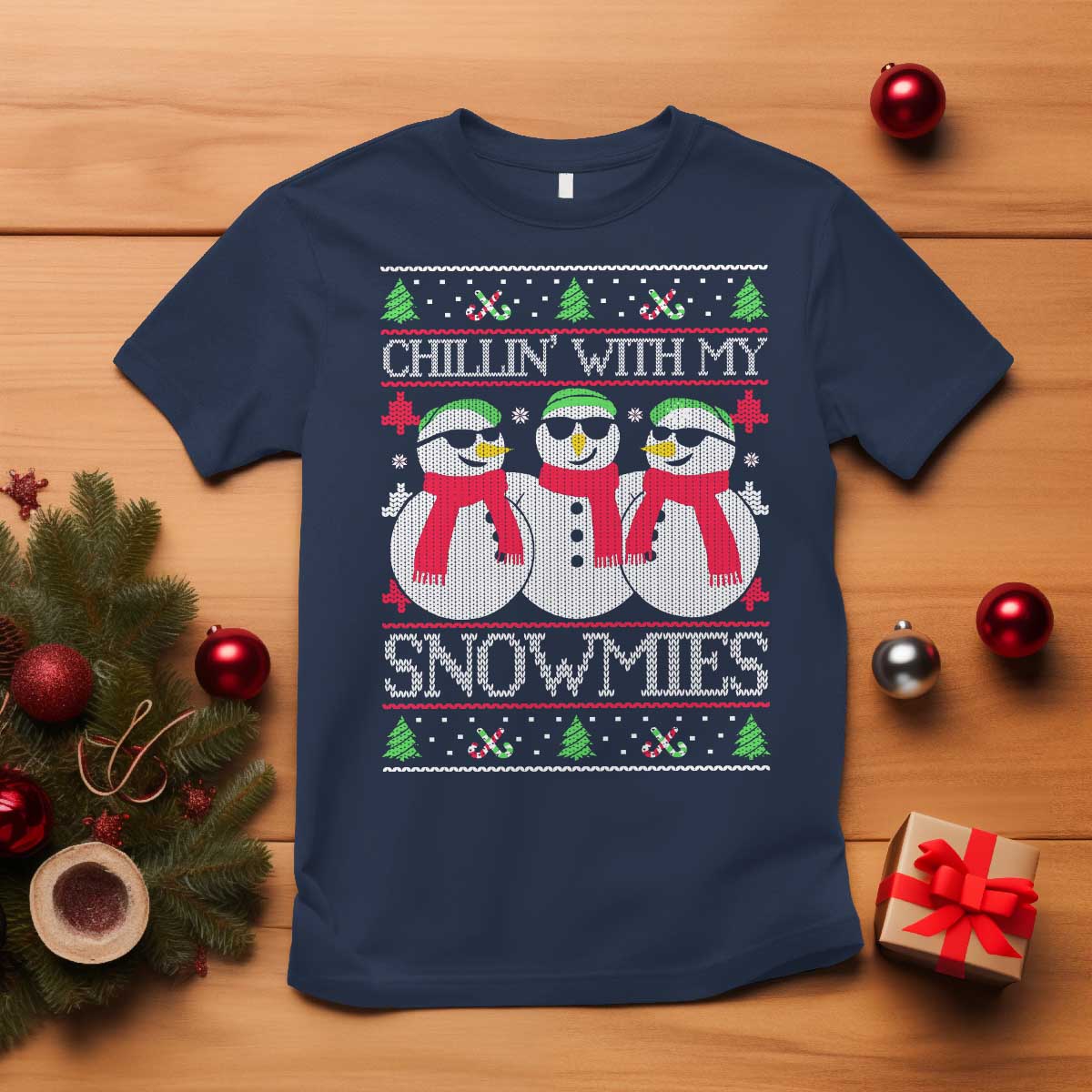 Chillin With My Snowmies T Shirt Funny Snowman Christmas Kids Boys Ugly Xmas TS10 Navy Print Your Wear