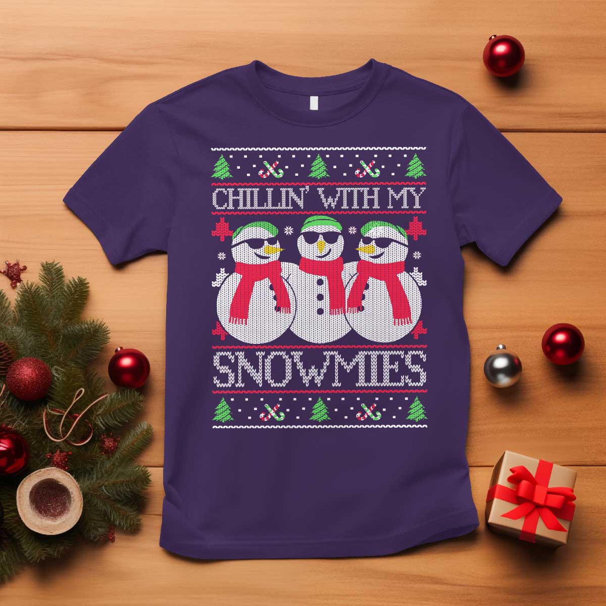 Chillin With My Snowmies T Shirt Funny Snowman Christmas Kids Boys Ugly Xmas TS10 Purple Print Your Wear