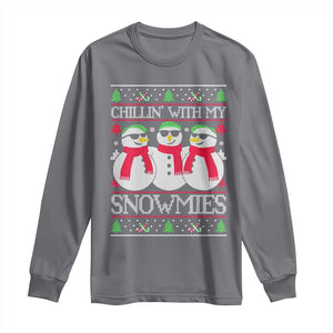 Chillin With My Snowmies Long Sleeve Shirt Funny Snowman Christmas Kids Boys Ugly Xmas TS10 Charcoal Print Your Wear
