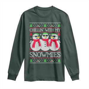 Chillin With My Snowmies Long Sleeve Shirt Funny Snowman Christmas Kids Boys Ugly Xmas TS10 Dark Forest Green Print Your Wear