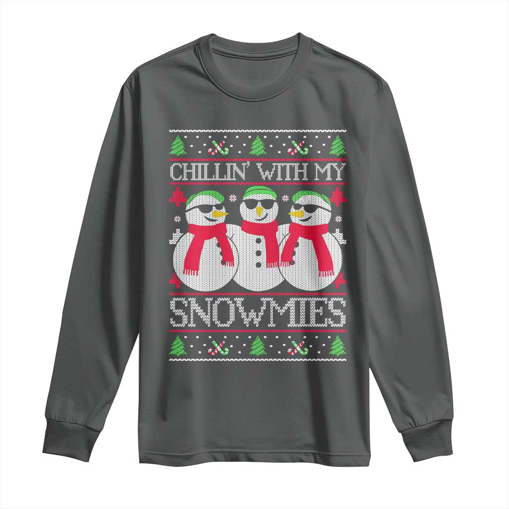 Chillin With My Snowmies Long Sleeve Shirt Funny Snowman Christmas Kids Boys Ugly Xmas TS10 Dark Heather Print Your Wear