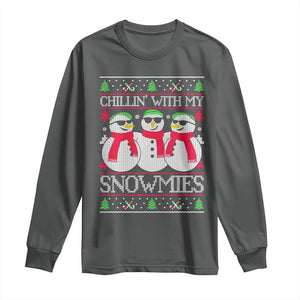Chillin With My Snowmies Long Sleeve Shirt Funny Snowman Christmas Kids Boys Ugly Xmas TS10 Dark Heather Print Your Wear