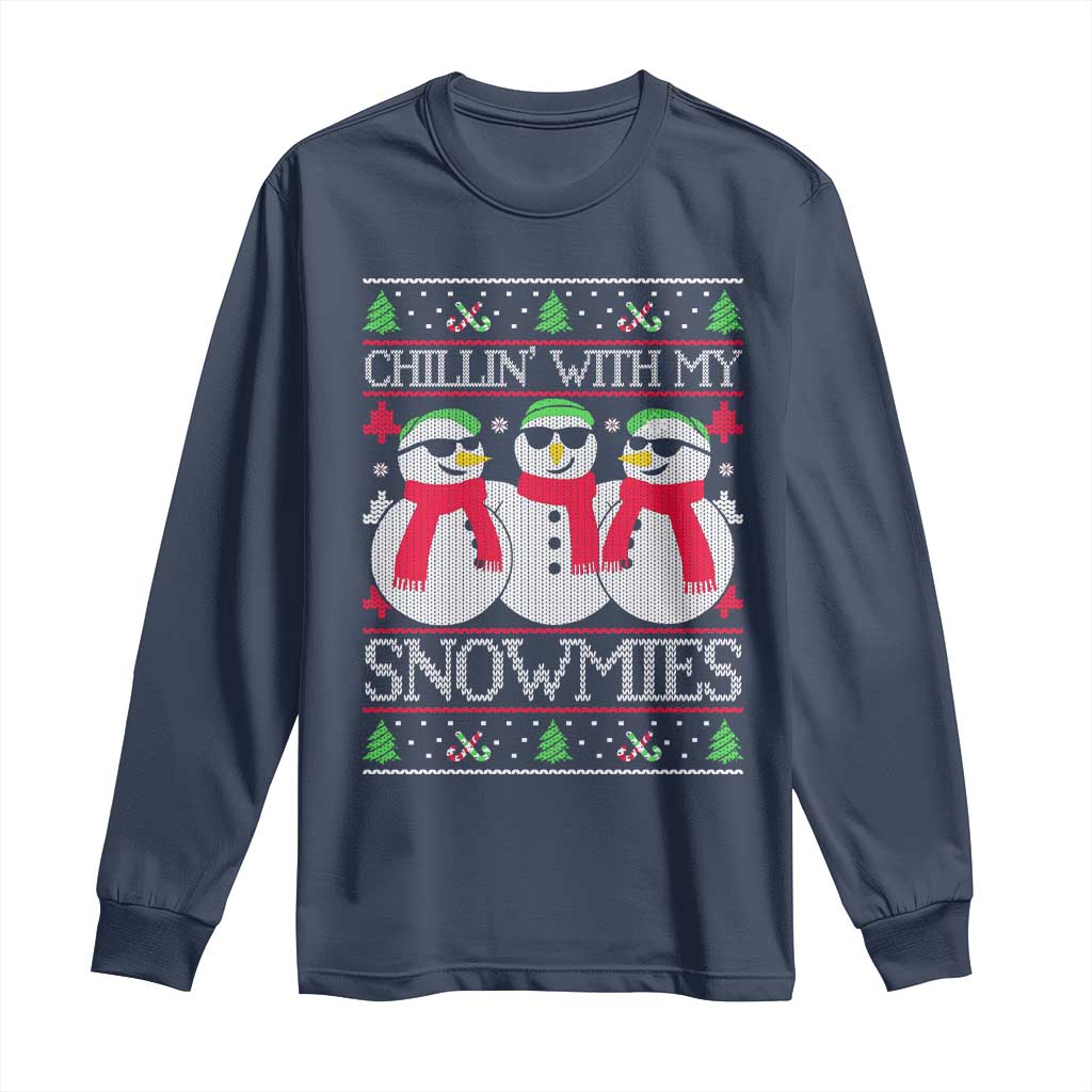 Chillin With My Snowmies Long Sleeve Shirt Funny Snowman Christmas Kids Boys Ugly Xmas TS10 Navy Print Your Wear