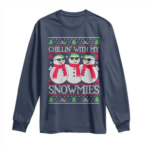 Chillin With My Snowmies Long Sleeve Shirt Funny Snowman Christmas Kids Boys Ugly Xmas TS10 Navy Print Your Wear