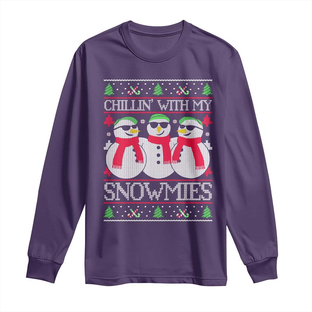 Chillin With My Snowmies Long Sleeve Shirt Funny Snowman Christmas Kids Boys Ugly Xmas TS10 Purple Print Your Wear