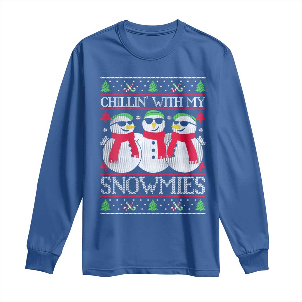 Chillin With My Snowmies Long Sleeve Shirt Funny Snowman Christmas Kids Boys Ugly Xmas TS10 Royal Blue Print Your Wear
