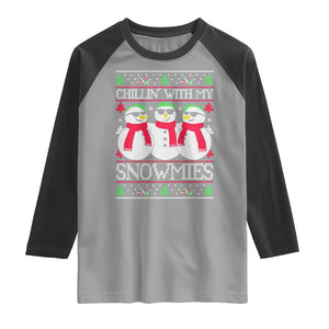 Chillin With My Snowmies Raglan Shirt Funny Snowman Christmas Kids Boys Ugly Xmas TS10 Sport Gray Black Print Your Wear