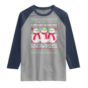 Chillin With My Snowmies Raglan Shirt Funny Snowman Christmas Kids Boys Ugly Xmas TS10 Sport Gray Navy Print Your Wear