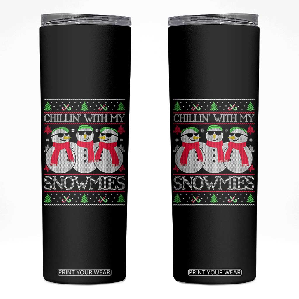 Chillin With My Snowmies Skinny Tumbler Funny Snowman Christmas Kids Boys Ugly Xmas TS10 Black Print Your Wear