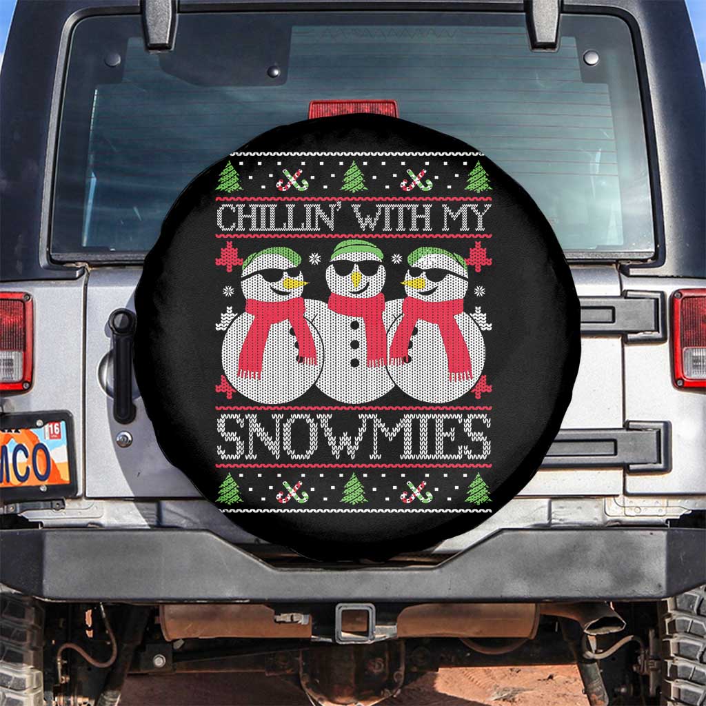 Chillin With My Snowmies Spare Tire Cover Funny Snowman Christmas Kids Boys Ugly Xmas TS10 No hole Black Print Your Wear