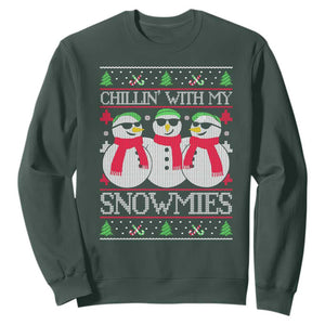 Chillin With My Snowmies Sweatshirt Funny Snowman Christmas Kids Boys Ugly Xmas TS10 Dark Forest Green Print Your Wear