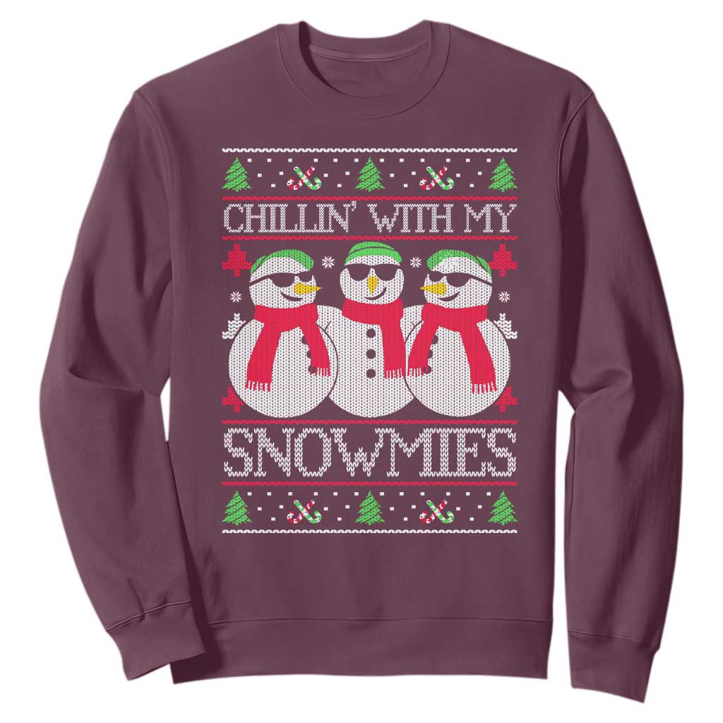 Chillin With My Snowmies Sweatshirt Funny Snowman Christmas Kids Boys Ugly Xmas TS10 Maroon Print Your Wear
