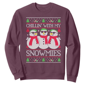 Chillin With My Snowmies Sweatshirt Funny Snowman Christmas Kids Boys Ugly Xmas TS10 Maroon Print Your Wear