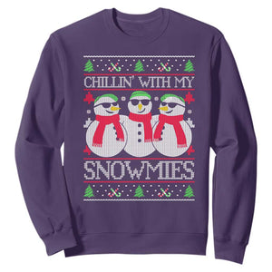 Chillin With My Snowmies Sweatshirt Funny Snowman Christmas Kids Boys Ugly Xmas TS10 Purple Print Your Wear