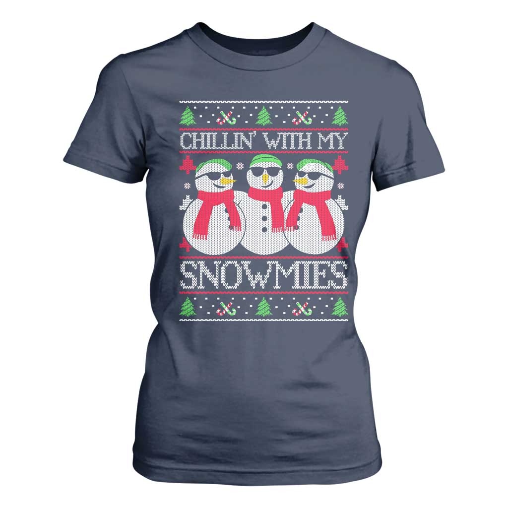 Chillin With My Snowmies T Shirt For Women Funny Snowman Christmas Kids Boys Ugly Xmas TS10 Navy Print Your Wear