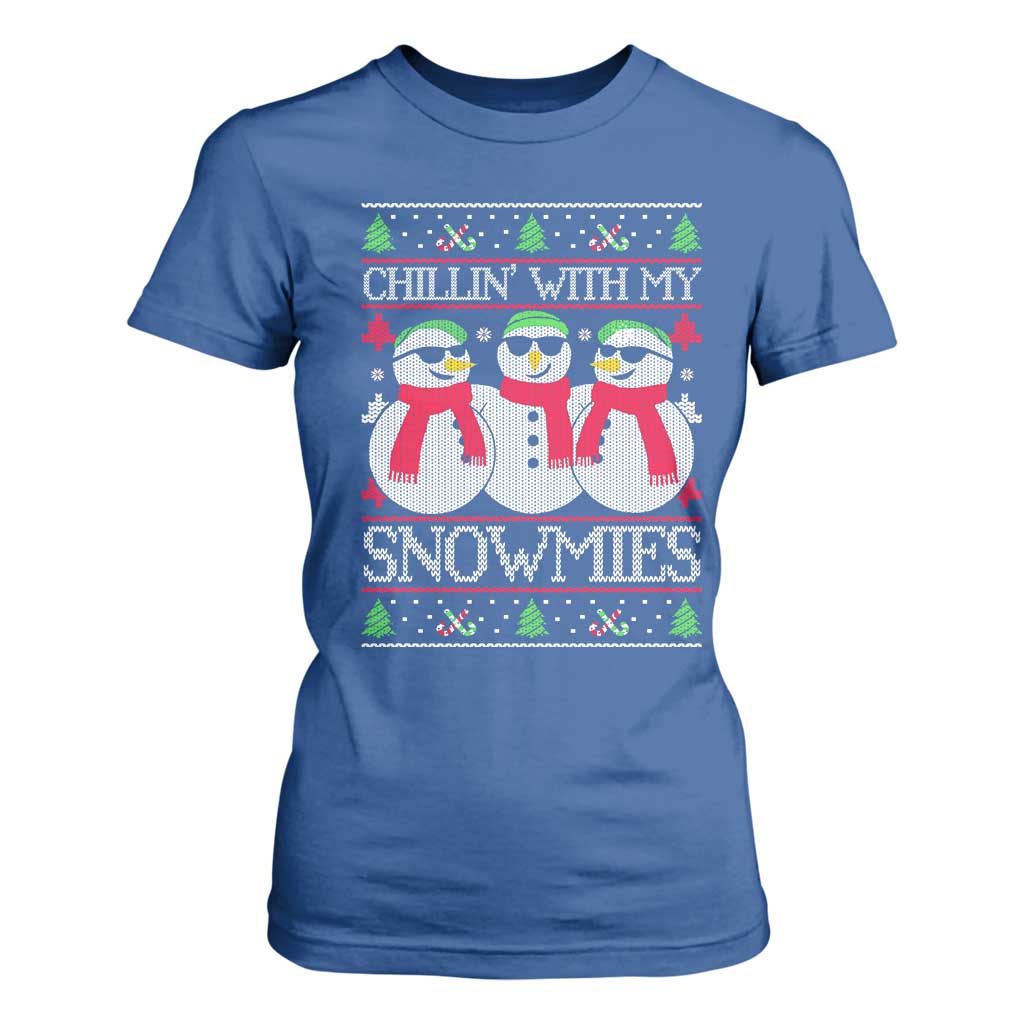 Chillin With My Snowmies T Shirt For Women Funny Snowman Christmas Kids Boys Ugly Xmas TS10 Royal Blue Print Your Wear