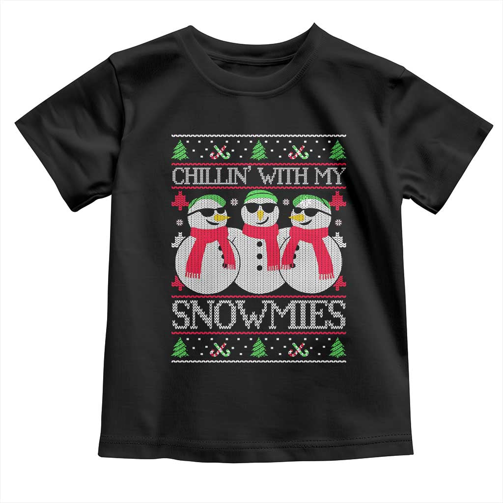 Chillin With My Snowmies Toddler T Shirt Funny Snowman Christmas Kids Boys Ugly Xmas TS10 Black Print Your Wear