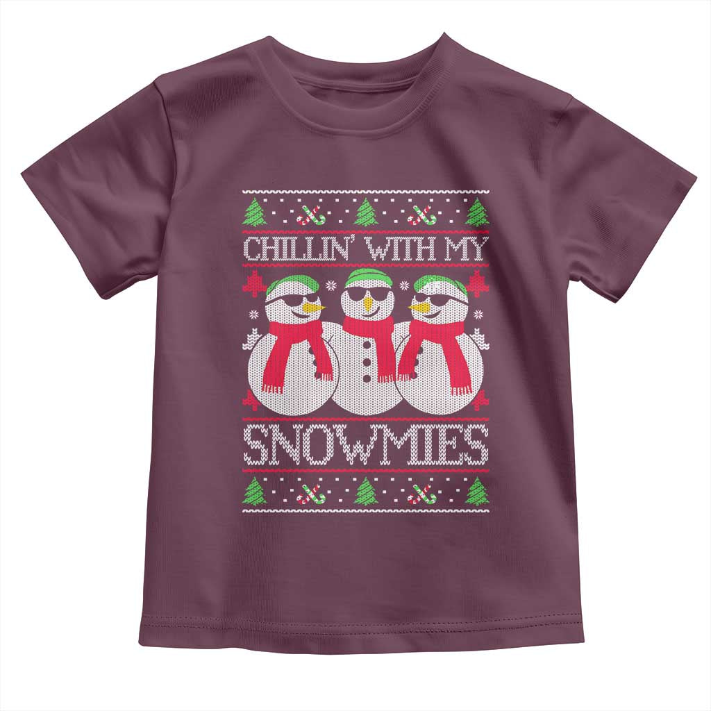 Chillin With My Snowmies Toddler T Shirt Funny Snowman Christmas Kids Boys Ugly Xmas TS10 Maroon Print Your Wear