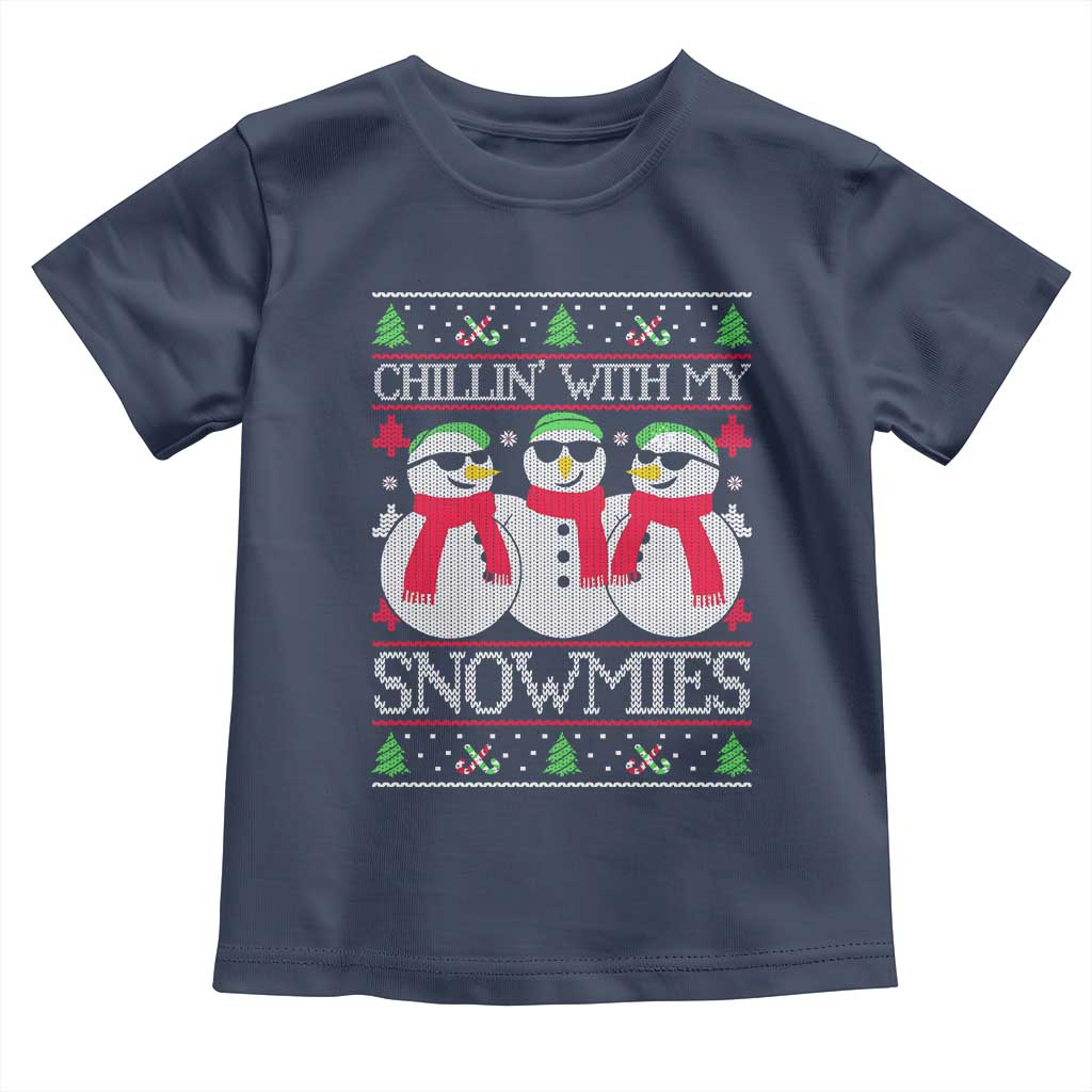 Chillin With My Snowmies Toddler T Shirt Funny Snowman Christmas Kids Boys Ugly Xmas TS10 Navy Print Your Wear