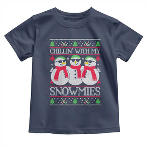 Chillin With My Snowmies Toddler T Shirt Funny Snowman Christmas Kids Boys Ugly Xmas TS10 Navy Print Your Wear