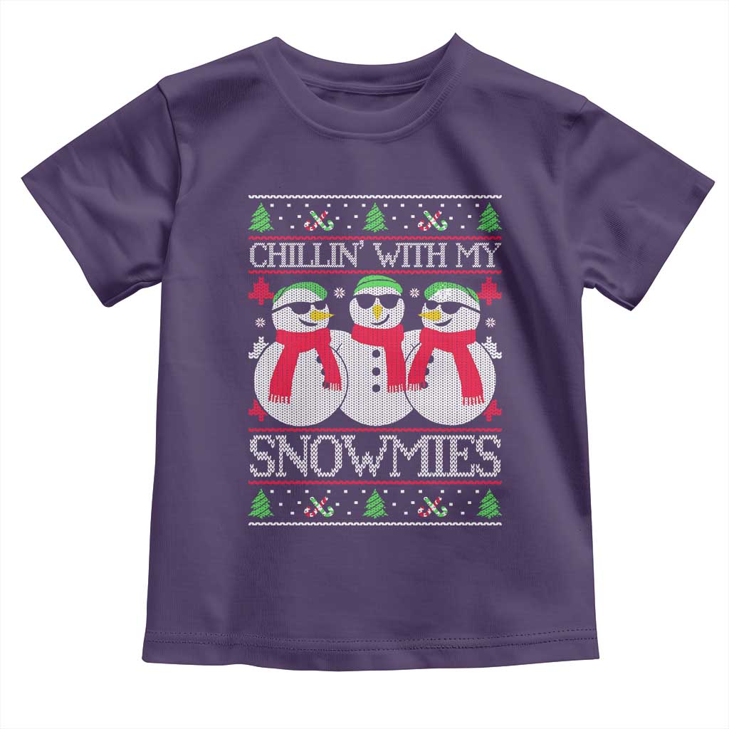Chillin With My Snowmies Toddler T Shirt Funny Snowman Christmas Kids Boys Ugly Xmas TS10 Purple Print Your Wear