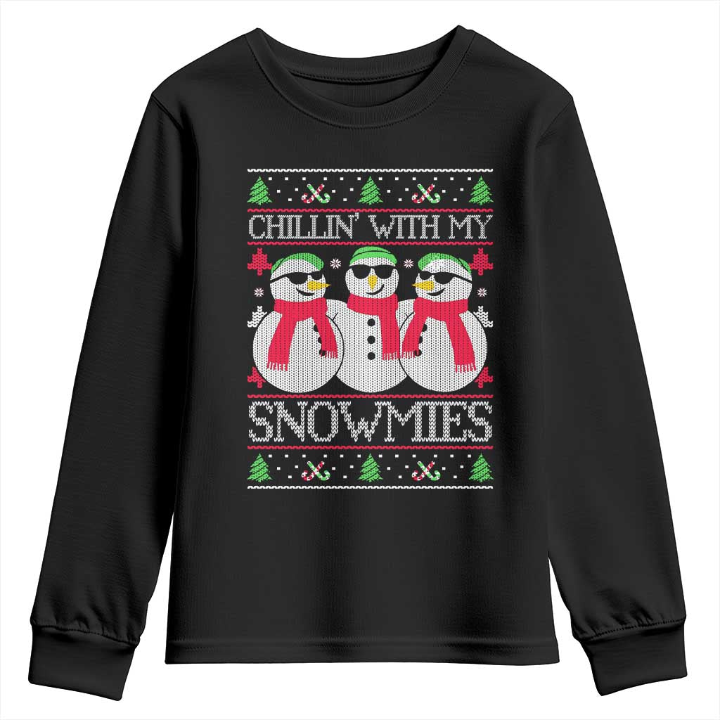Chillin With My Snowmies Youth Sweatshirt Funny Snowman Christmas Kids Boys Ugly Xmas TS10 Black Print Your Wear