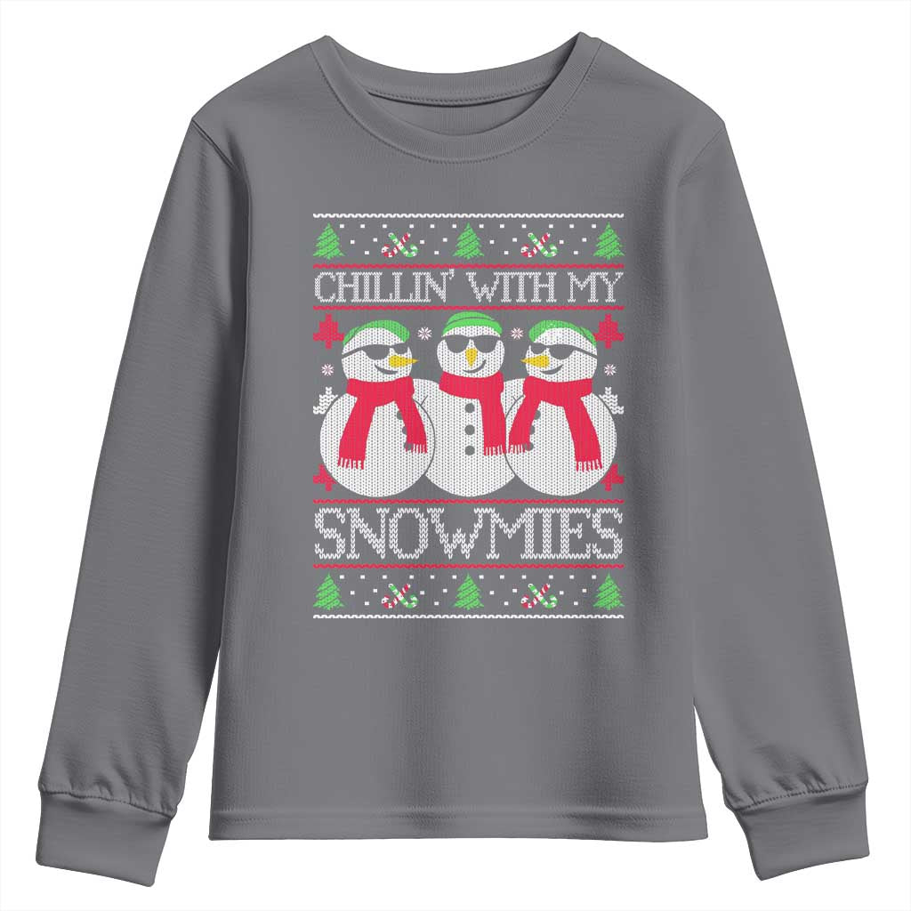 Chillin With My Snowmies Youth Sweatshirt Funny Snowman Christmas Kids Boys Ugly Xmas TS10 Charcoal Print Your Wear