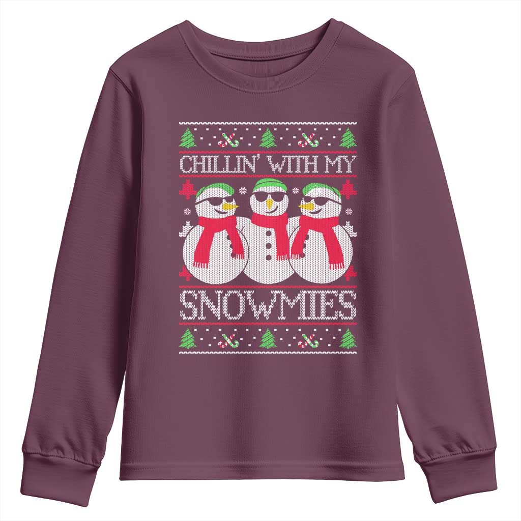 Chillin With My Snowmies Youth Sweatshirt Funny Snowman Christmas Kids Boys Ugly Xmas TS10 Maroon Print Your Wear
