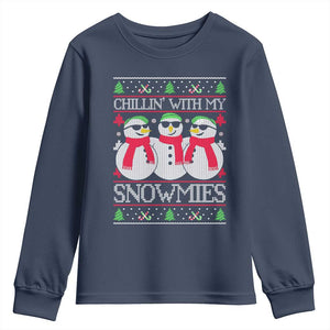 Chillin With My Snowmies Youth Sweatshirt Funny Snowman Christmas Kids Boys Ugly Xmas TS10 Navy Print Your Wear