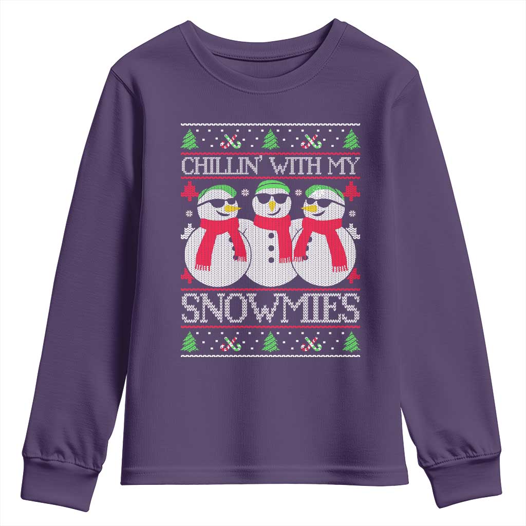 Chillin With My Snowmies Youth Sweatshirt Funny Snowman Christmas Kids Boys Ugly Xmas TS10 Purple Print Your Wear