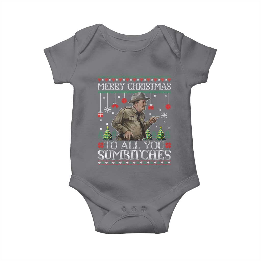 Merry Christmas Sumbitches Baby Onesie Funny Smokey Retro 80s Movie The Bandit Ugly Xmas TS10 Charcoal Print Your Wear
