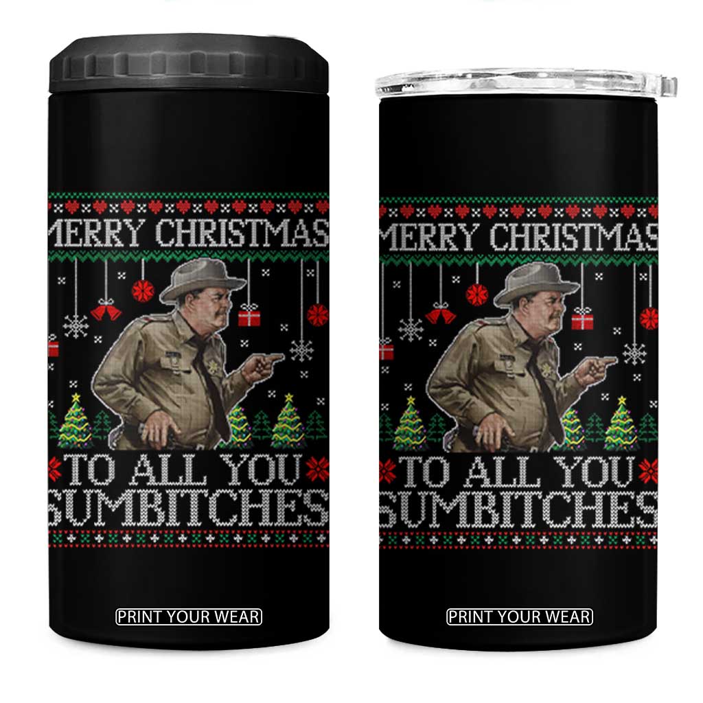 Merry Christmas Sumbitches 4 in 1 Can Cooler Tumbler Funny Smokey Retro 80s Movie The Bandit Ugly Xmas TS10 One Size: 16 oz Black Print Your Wear