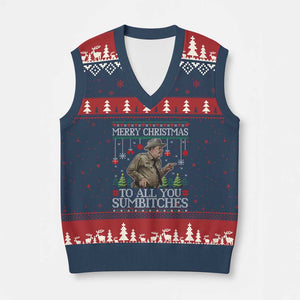 Merry Xmas Sumbitches V-Neck Knit Sweater Vest Funny Smokey Retro 80s Movie The Bandit Ugly Xmas TS10 Navy Red Print Your Wear