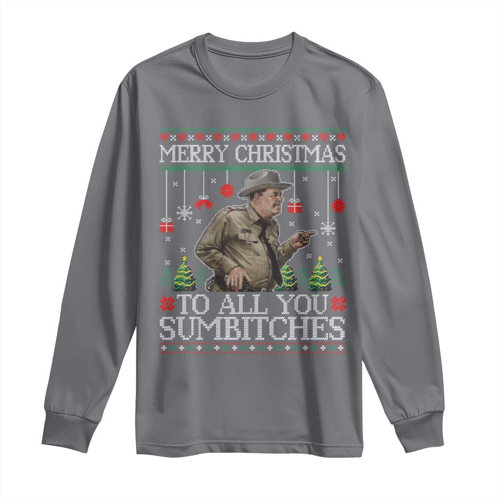 Merry Christmas Sumbitches Long Sleeve Shirt Funny Smokey Retro 80s Movie The Bandit Ugly Xmas TS10 Charcoal Print Your Wear