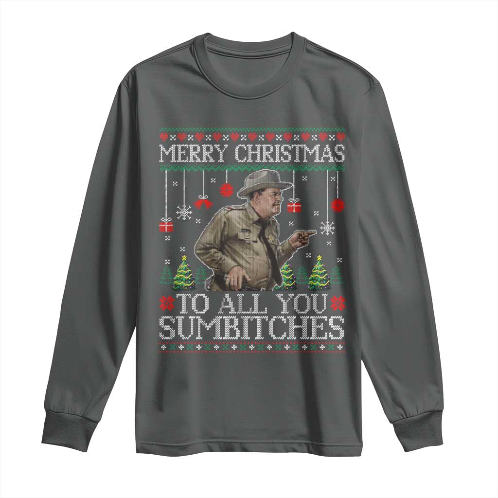 Merry Christmas Sumbitches Long Sleeve Shirt Funny Smokey Retro 80s Movie The Bandit Ugly Xmas TS10 Dark Heather Print Your Wear