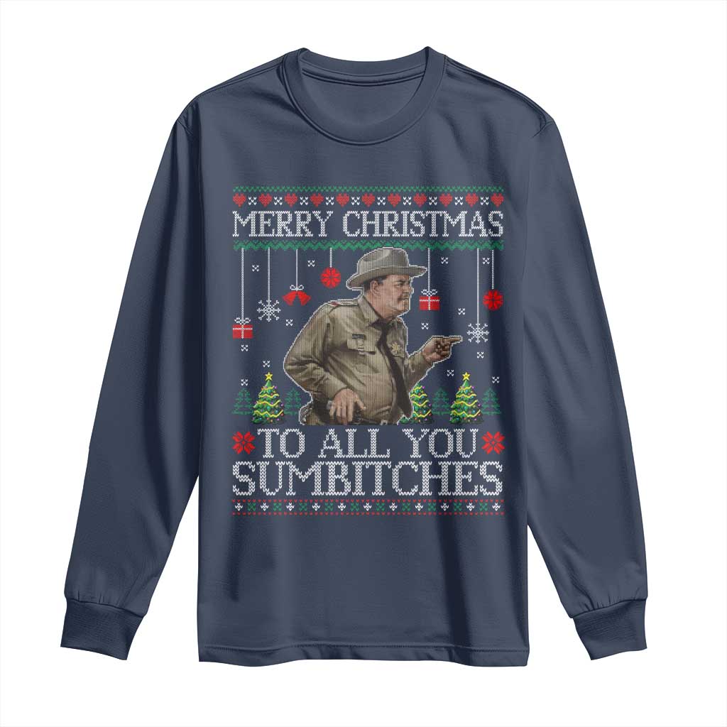 Merry Christmas Sumbitches Long Sleeve Shirt Funny Smokey Retro 80s Movie The Bandit Ugly Xmas TS10 Navy Print Your Wear