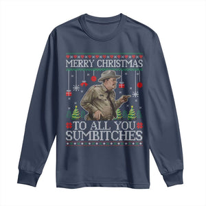 Merry Christmas Sumbitches Long Sleeve Shirt Funny Smokey Retro 80s Movie The Bandit Ugly Xmas TS10 Navy Print Your Wear