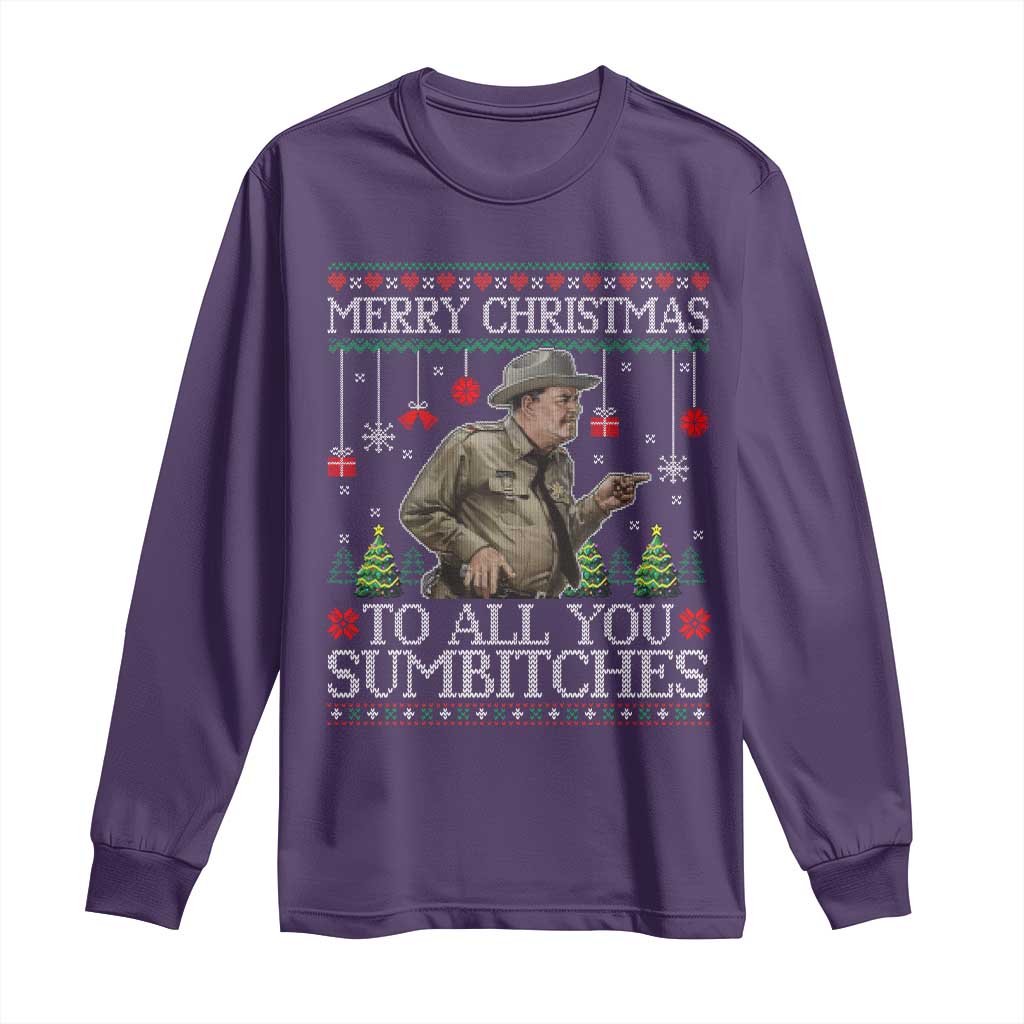 Merry Christmas Sumbitches Long Sleeve Shirt Funny Smokey Retro 80s Movie The Bandit Ugly Xmas TS10 Purple Print Your Wear