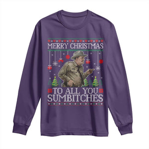 Merry Christmas Sumbitches Long Sleeve Shirt Funny Smokey Retro 80s Movie The Bandit Ugly Xmas TS10 Purple Print Your Wear