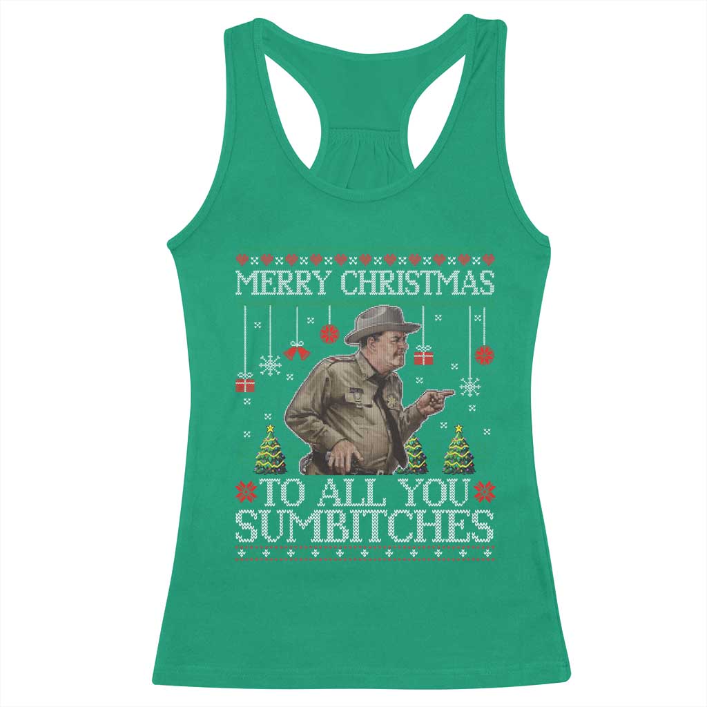 Merry Christmas Sumbitches Racerback Tank Top Funny Smokey Retro 80s Movie The Bandit Ugly Xmas TS10 Irish Green Print Your Wear