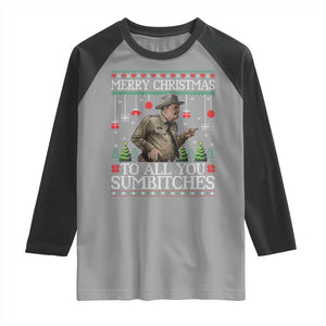 Merry Christmas Sumbitches Raglan Shirt Funny Smokey Retro 80s Movie The Bandit Ugly Xmas TS10 Sport Gray Black Print Your Wear